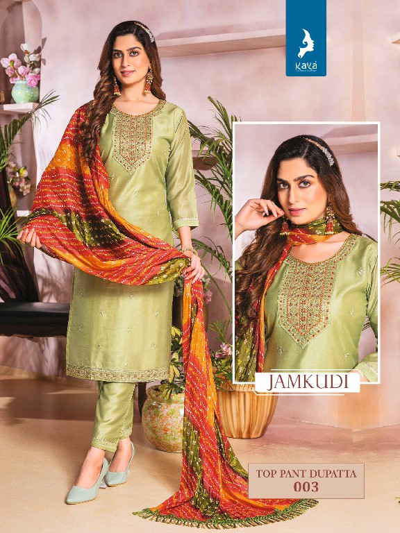 kaya jamkudi chanderi silk fully stitch stylish thread work suits online