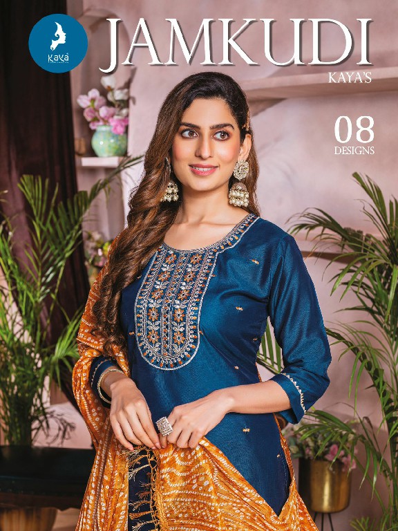 kaya jamkudi chanderi silk fully stitch stylish thread work suits online