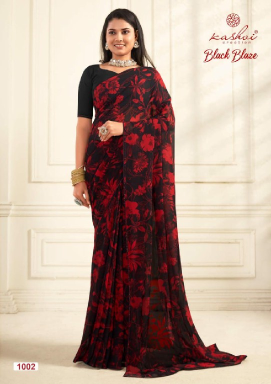 KASHVI CREATION BLACK BLAZE FANCY COLLECTION BLACK SPECIAL GEORGETTE SAREES