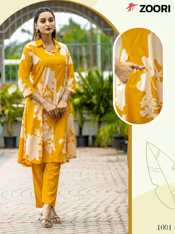 zoori alexa rayon print readymade classic look kurti with pant exports