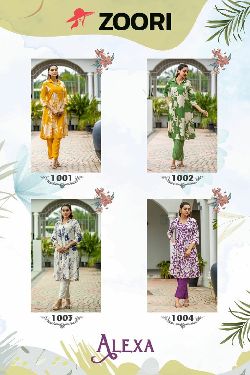 zoori alexa rayon print readymade classic look kurti with pant exports