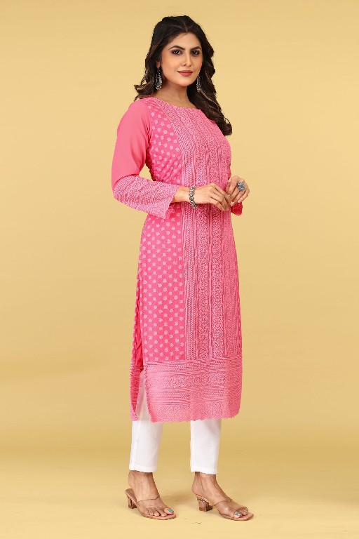 Seamore Pink Palak Vol-3 Wholesale Woman Lakhnawi Work Kurtis