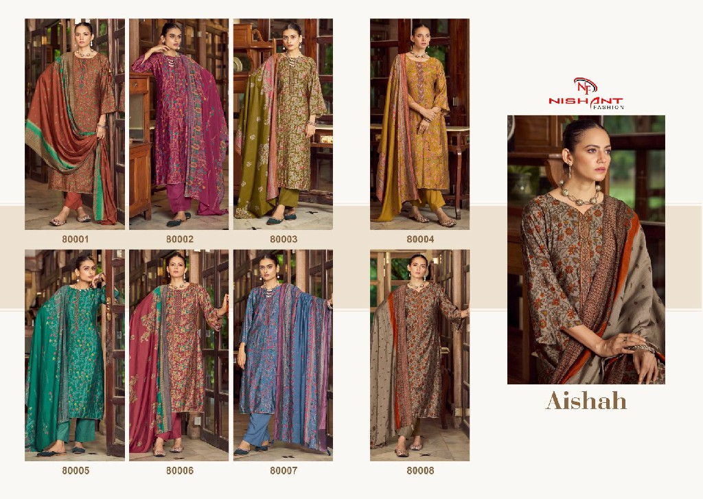 Nishant Aishah Wholesale Muslin Silk With Embroidery Work Dress Material