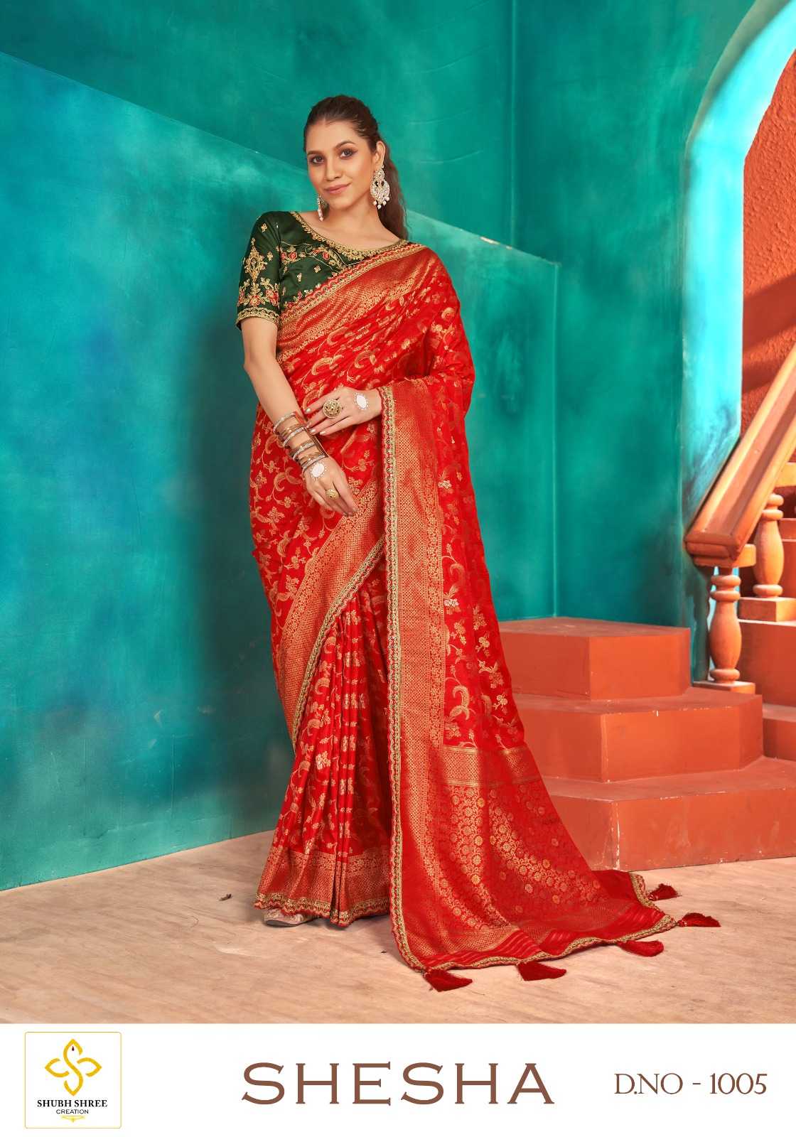 shubh shree shesha fashionable nylon silk saree for women