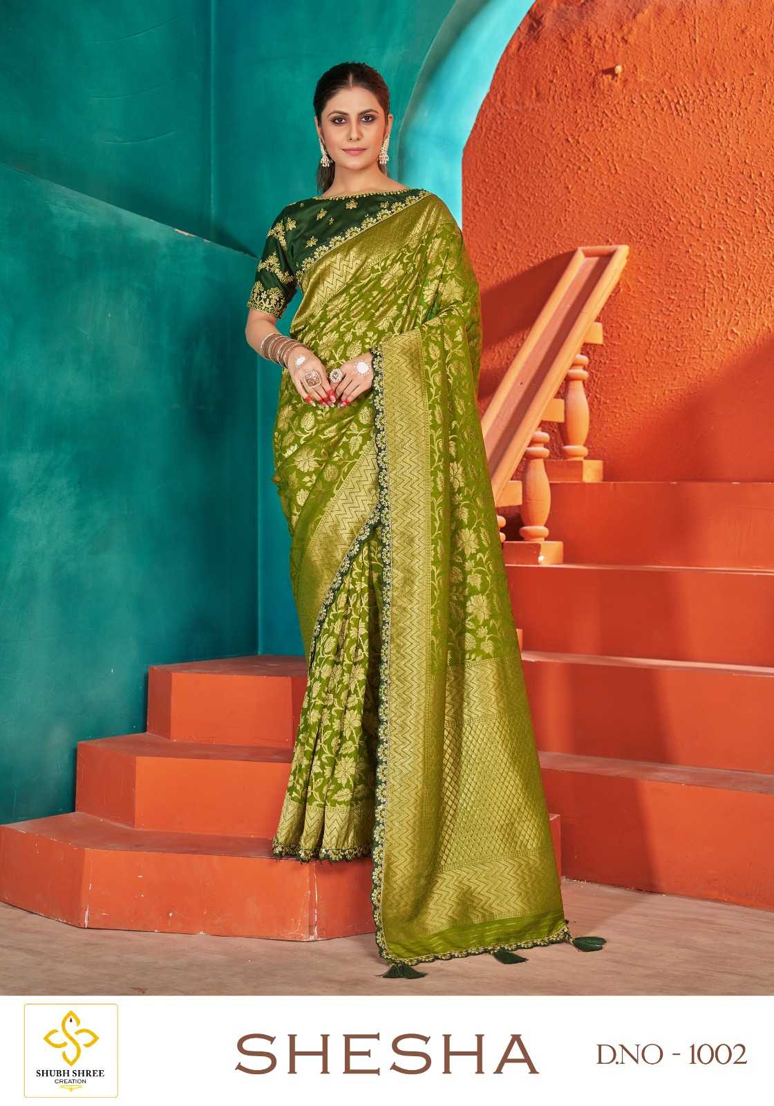 shubh shree shesha fashionable nylon silk saree for women