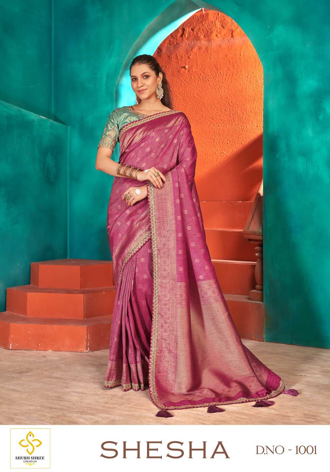 shubh shree shesha fashionable nylon silk saree for women