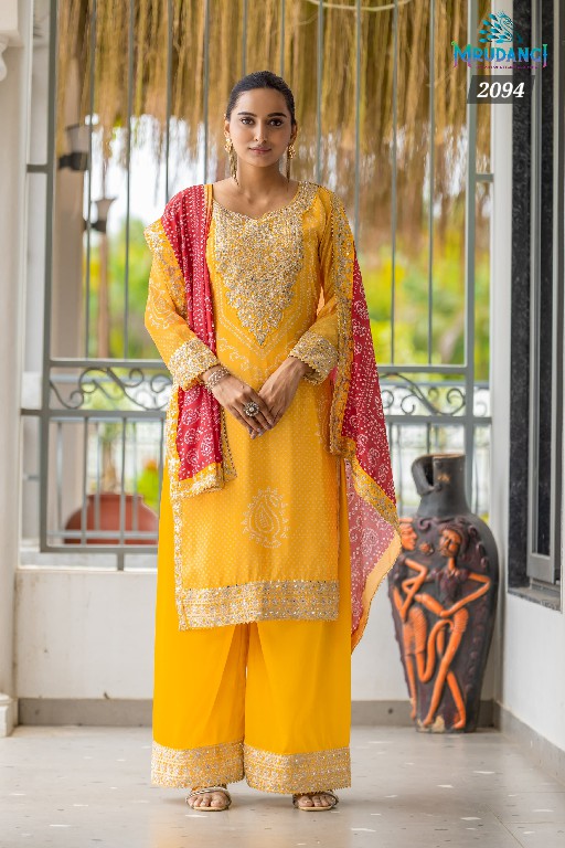 Mrudangi Rakhi Wholesale Real Chinon With Mirror Work Salwar Suits