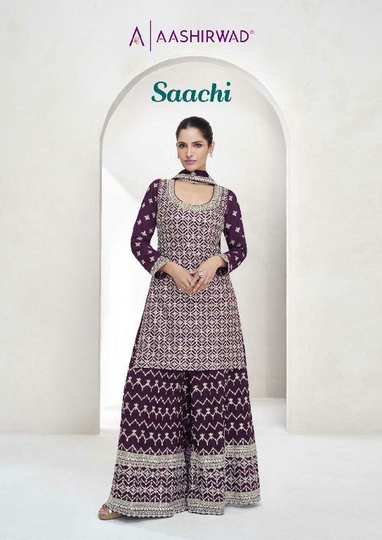 Aashirwad Saachi Wholesale Premium Chinon Silk Plazzo Free Size Suits