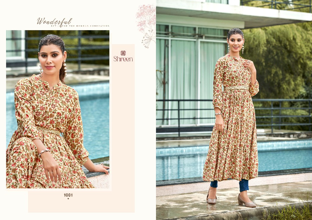 Shreen Rashi Vol-11 Wholesale 14 Kg Reyon Foil Print Anarkali Kurtis