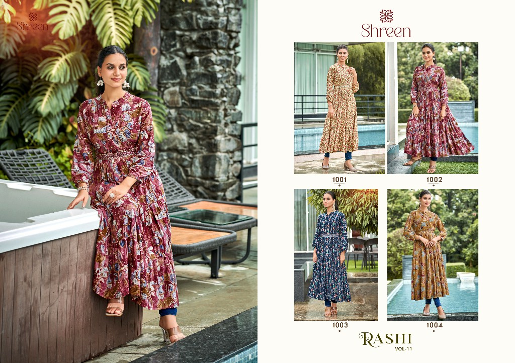 Shreen Rashi Vol-11 Wholesale 14 Kg Reyon Foil Print Anarkali Kurtis