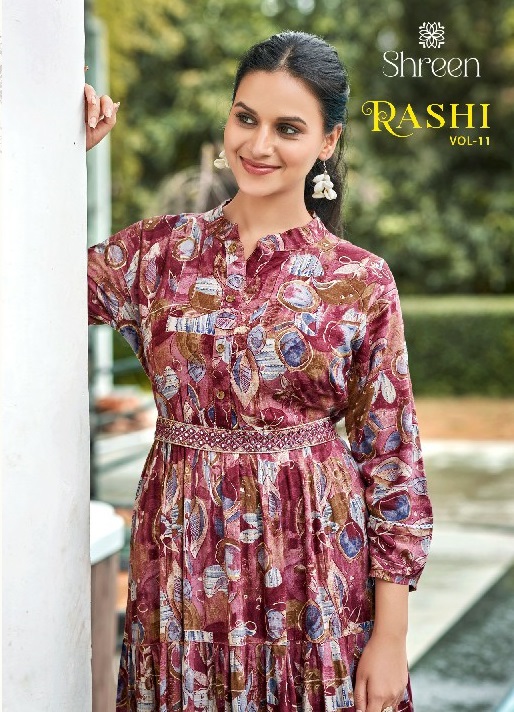 Shreen Rashi Vol-11 Wholesale 14 Kg Reyon Foil Print Anarkali Kurtis