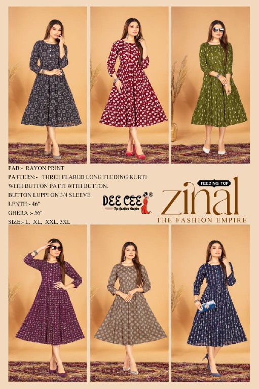 Dee Cee Zinal Wholesale Three Flared Long Feeding Kurtis