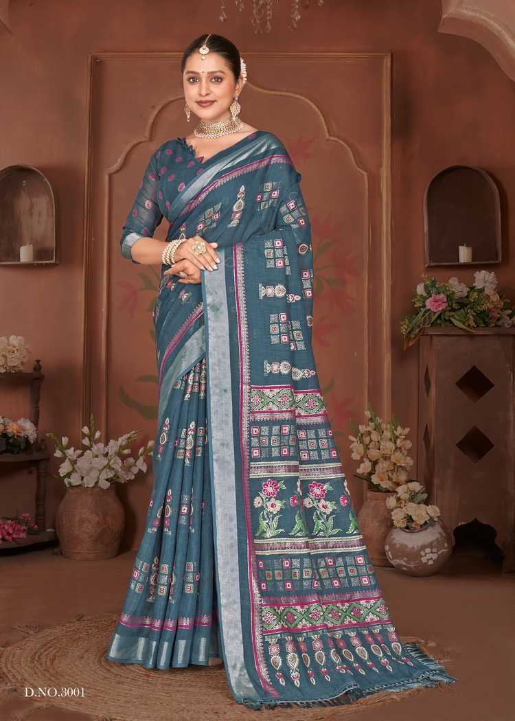 glorina vol 3 by vinamra classic look linen print saree