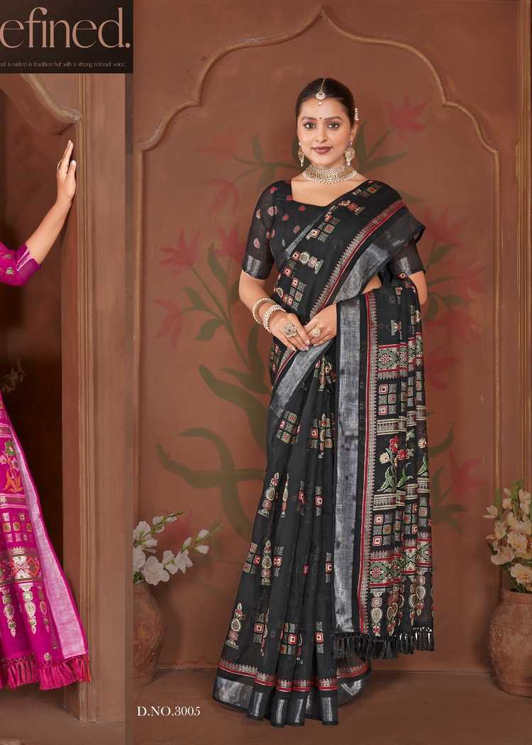 glorina vol 3 by vinamra classic look linen print saree