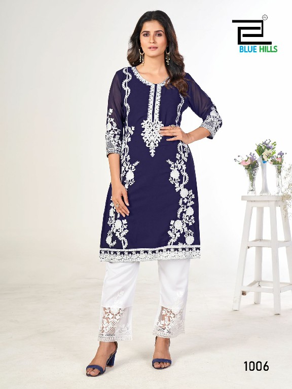 blue hills ahana full stitch classic look georgette long kurti supplier