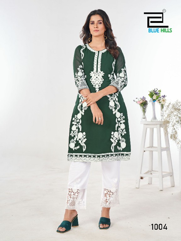 blue hills ahana full stitch classic look georgette long kurti supplier