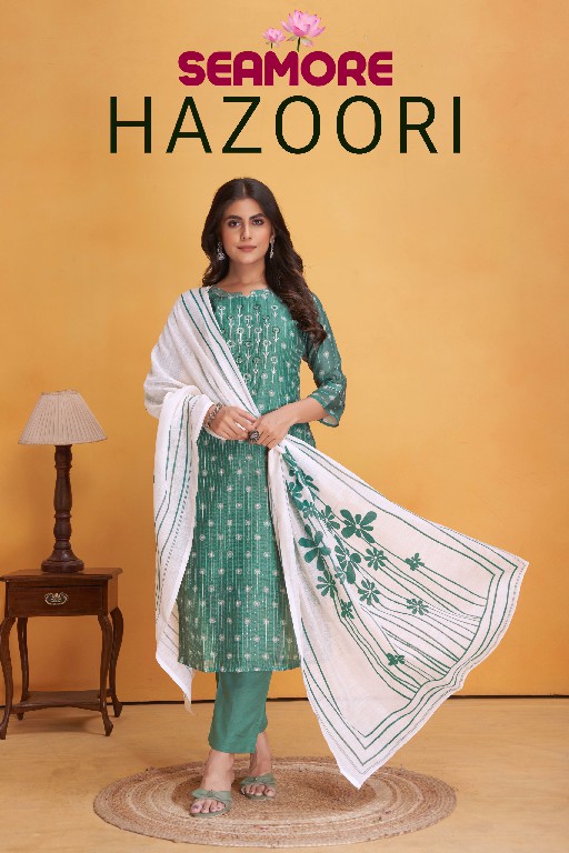 hazoori by seamore mirror work print art silk fullstitch suits