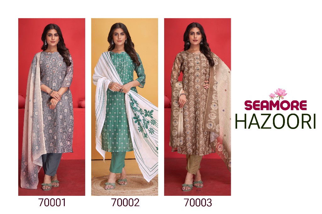 hazoori by seamore mirror work print art silk fullstitch suits