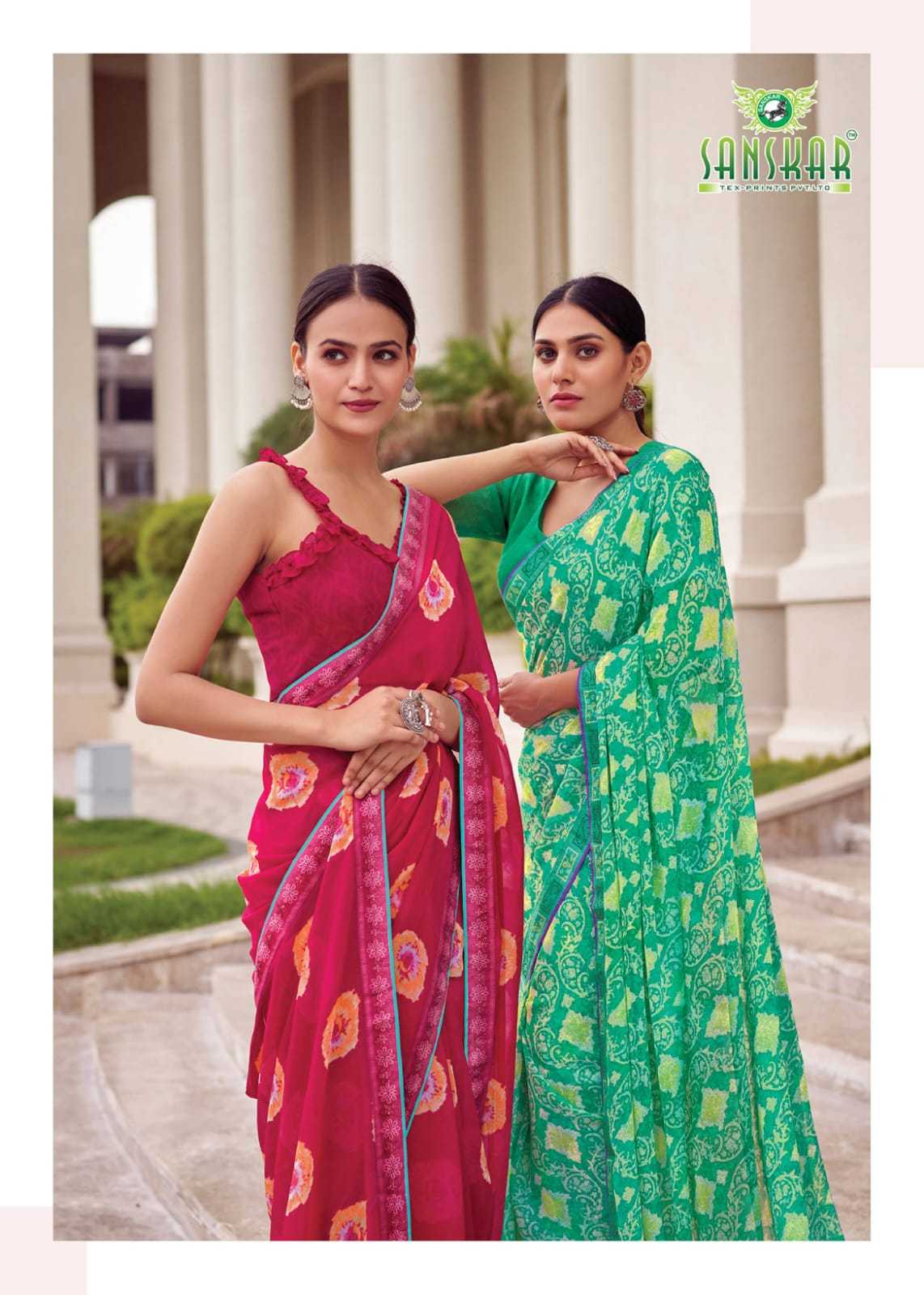 sanskar tex prints leela vol 2 bember georgette colour print saree