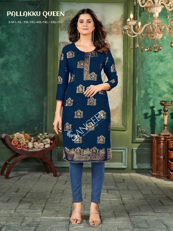 Sangeet pallakku queen regular wear rayon khadi print full stitch big size long kurtis