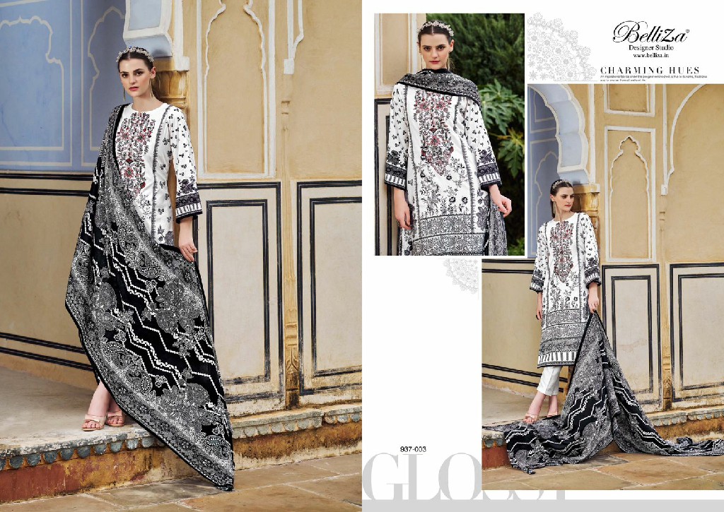 belliza designer naira black and white 3rd edition cotton pakistani suits