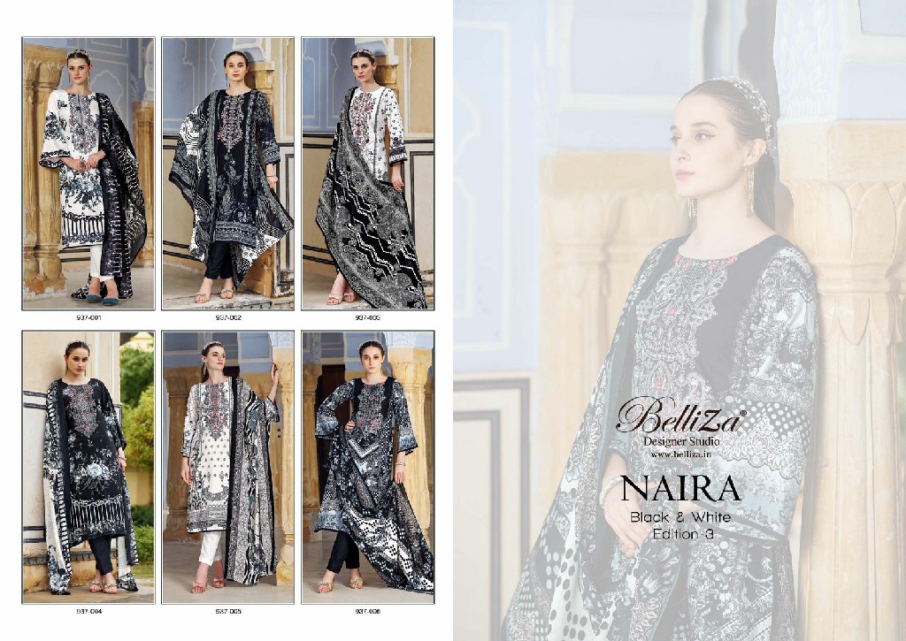 belliza designer naira black and white 3rd edition cotton pakistani suits