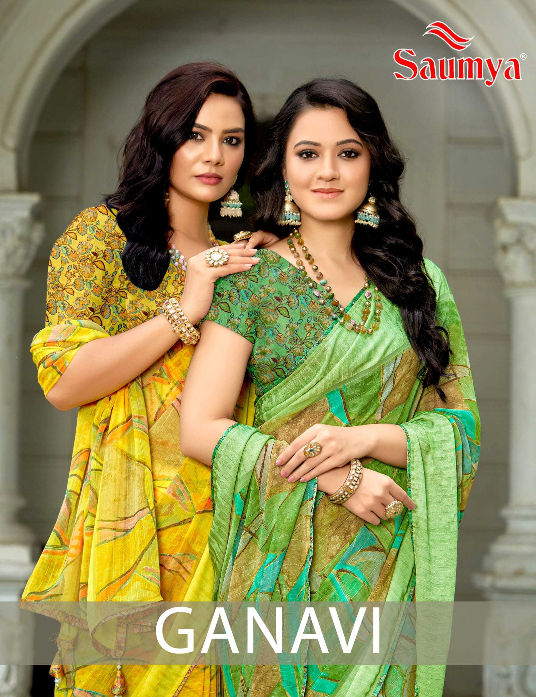 ganavi by saumya comfortable jacquard golden georgette saree exports