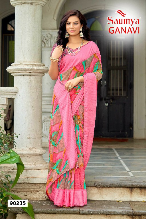 ganavi by saumya comfortable jacquard golden georgette saree exports