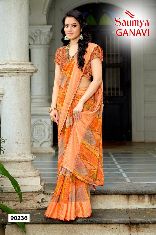 ganavi by saumya comfortable jacquard golden georgette saree exports