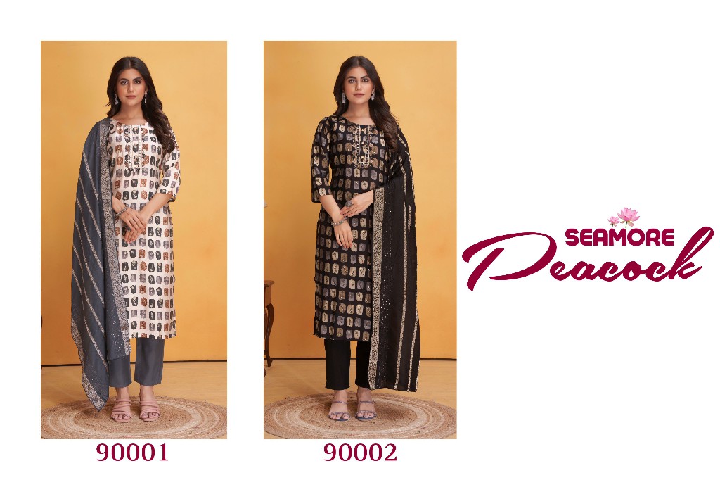 Seamore Peacock Wholesale Woman Kurti With Pant And Dupatta