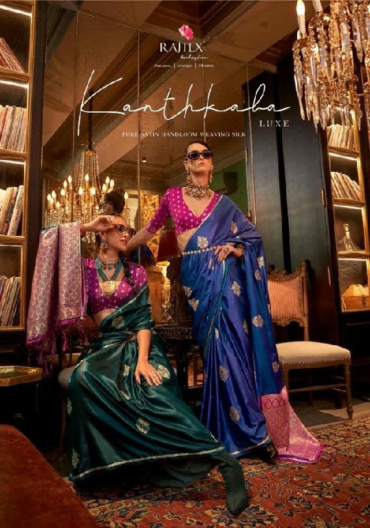 Rajtex Kanthkala Luxe Wholesale Pure Satin Handloom Weaving Function Wear Sarees