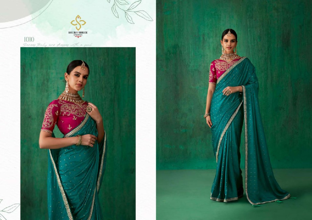 Shubh Shree Nurvi Wholesale Sartin Jacquard With Work Border Sarees