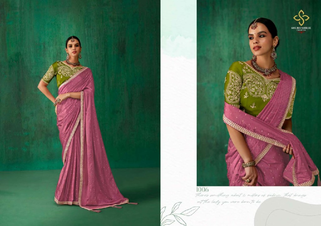 Shubh Shree Nurvi Wholesale Sartin Jacquard With Work Border Sarees
