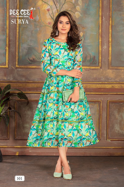 Dee Cee Surya Wholesale Flared Three Layered Long Kurti