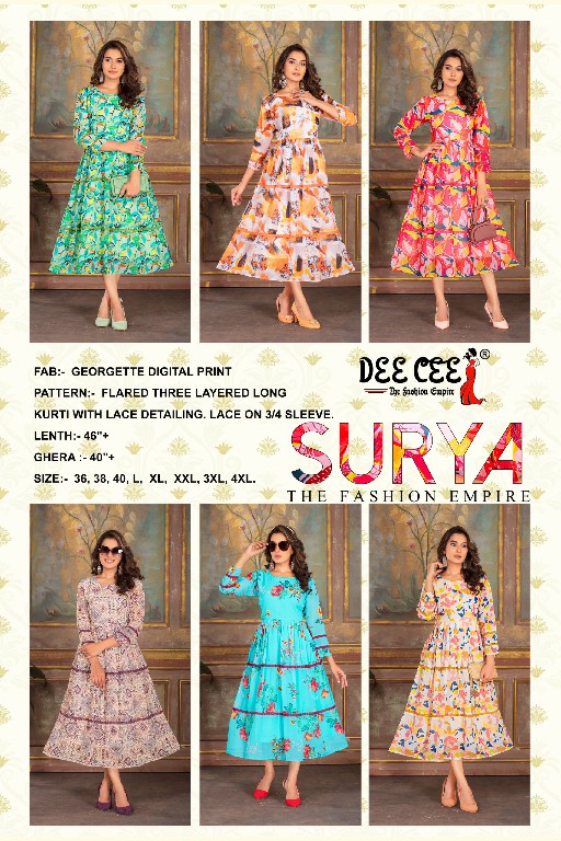 Dee Cee Surya Wholesale Flared Three Layered Long Kurti