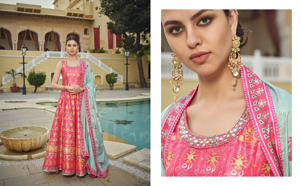 Virasat Peshwai Wholesale Cherry Silk Gown With Dupatta