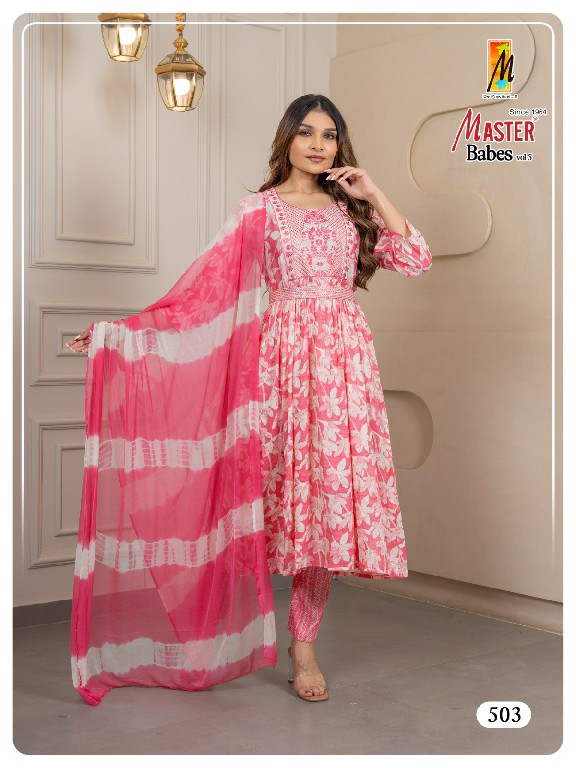 Master Babes Vol-5 Wholesale Capsule Print With Belt Readymade Suits