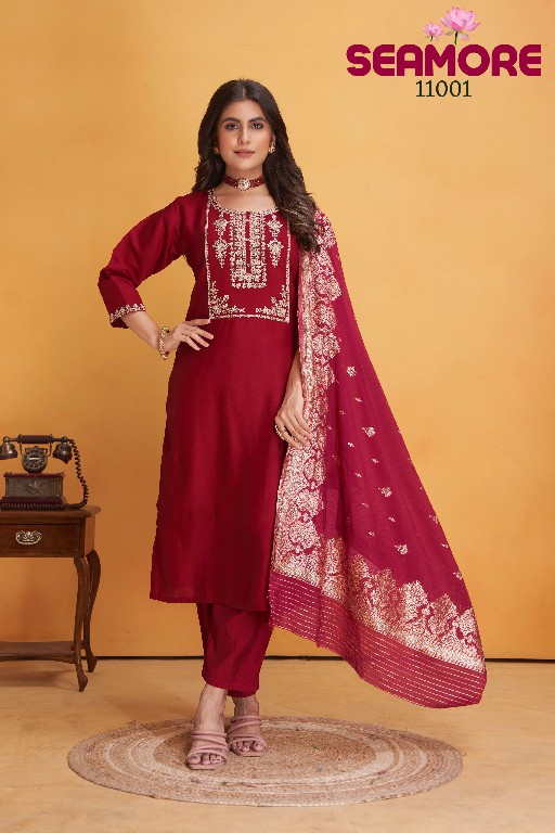 dulhan by seamore readymade big size roman silk kurti pant with dupatta