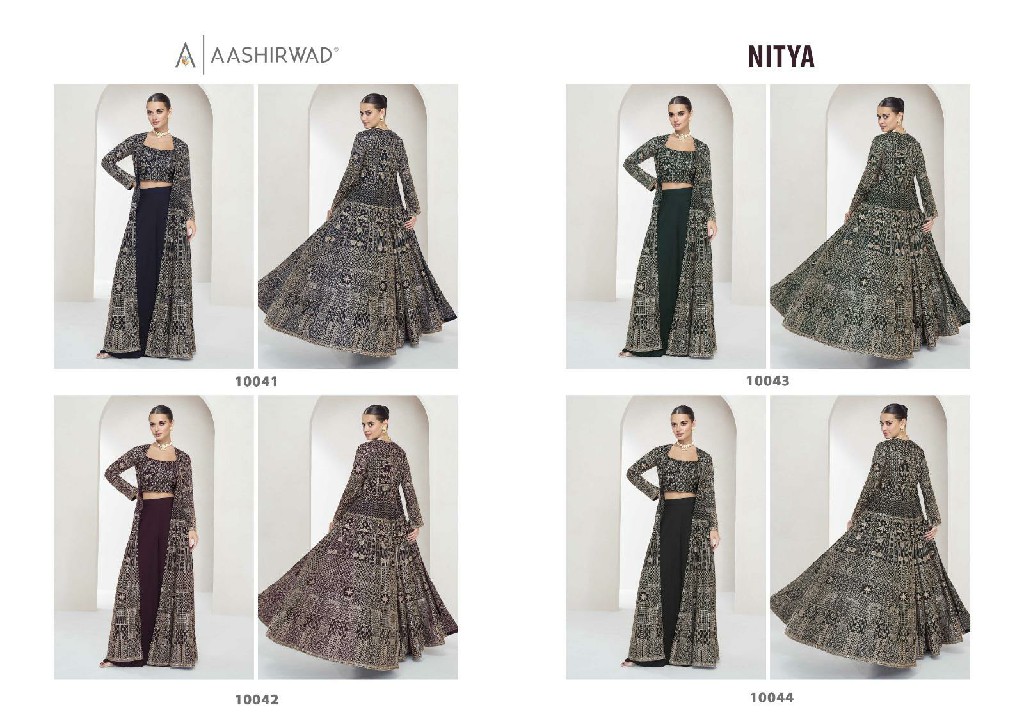 aashirwad creation nitya 10041-10044 fashionable georgette fully stitch indo western dress