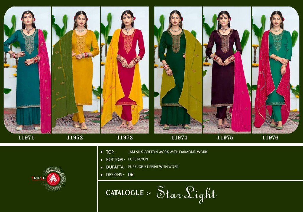 star light by triple aaa diamond work silk cotton suits for ladies
