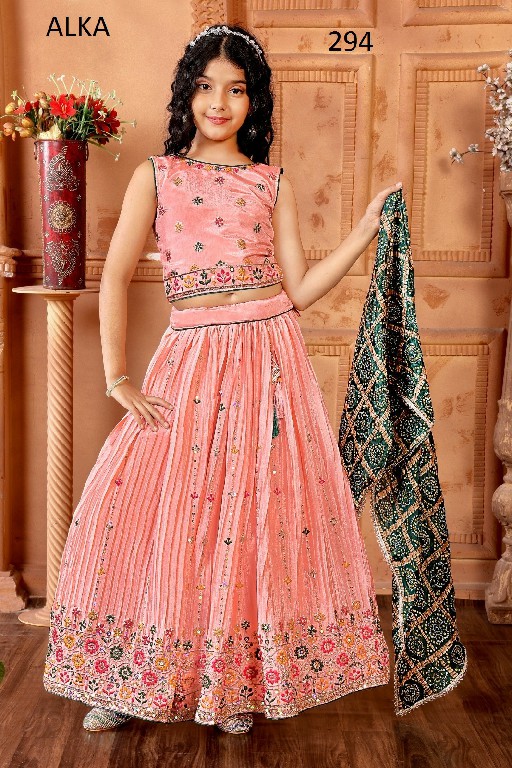 Alka aaradhna vol 45 thread sequence work readymade kids lehenga