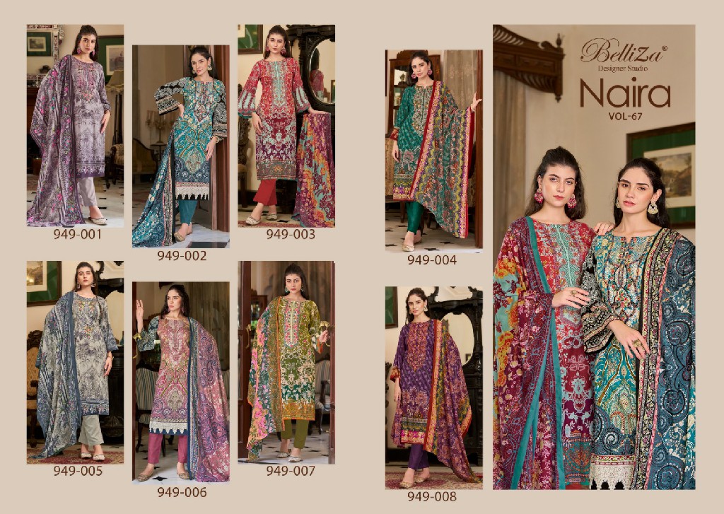 belliza designer naira vol 67 digital prints pakistani cotton suits