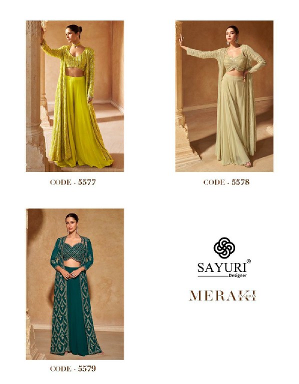 meraki by sayuri designer georgette exclusive full stitch indo western dress