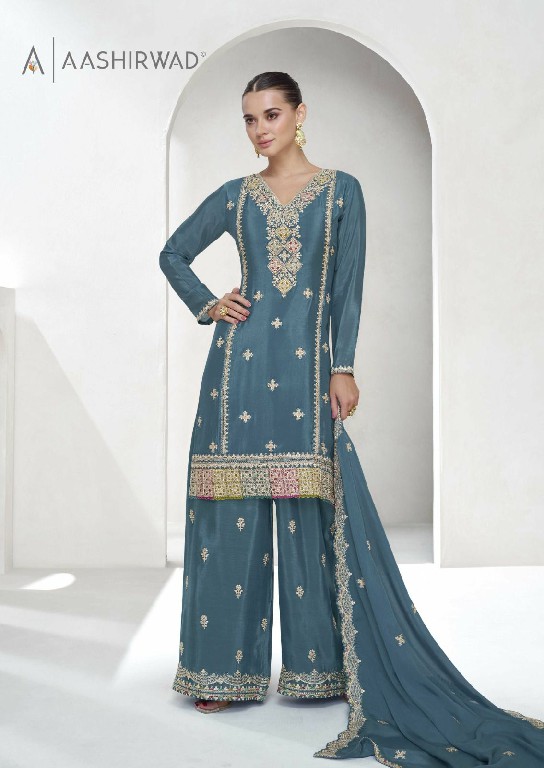 vaanya by aashirwad chinon silk occasion wear full stitch plazzo style 3pcs suit