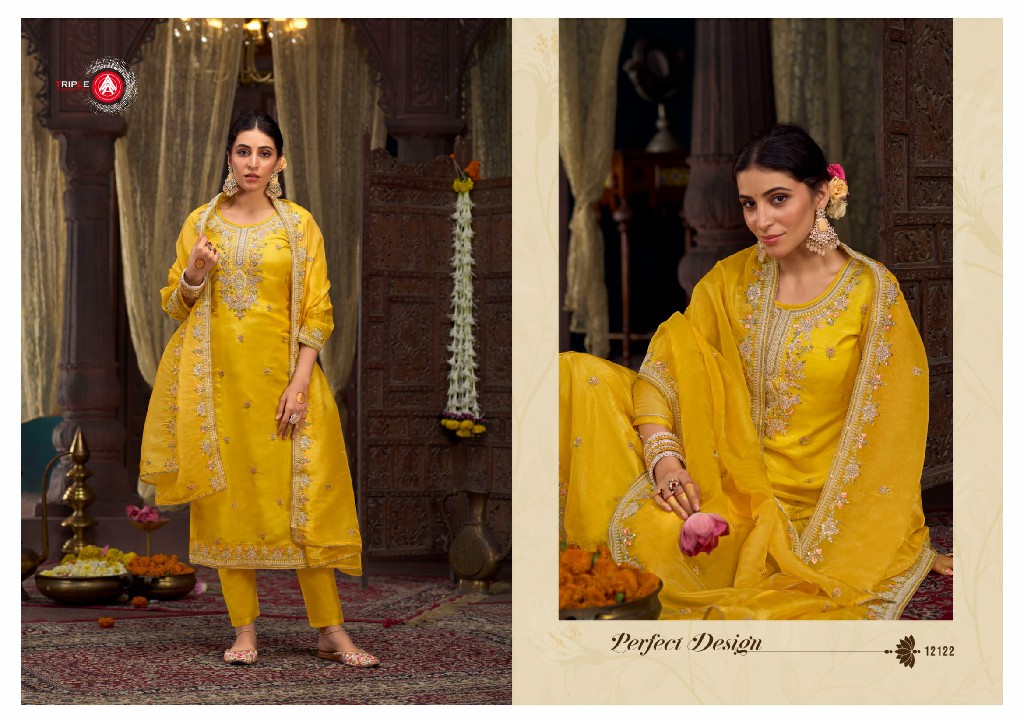 triple aaa emily classic design gold crush ladies suits collection