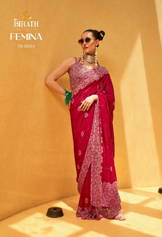 Trirath Femina Wholesale Daani Georgette With Foil Print Sarees