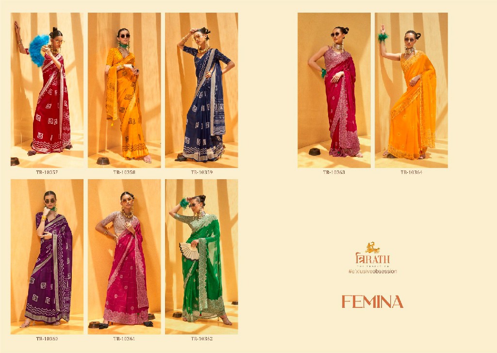 Trirath Femina Wholesale Daani Georgette With Foil Print Sarees