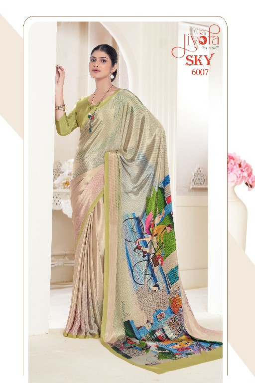 Jivora Sky D.no 6001 To 6020 Series Wholesale Soft Crape With Flower Digital Prints Sarees