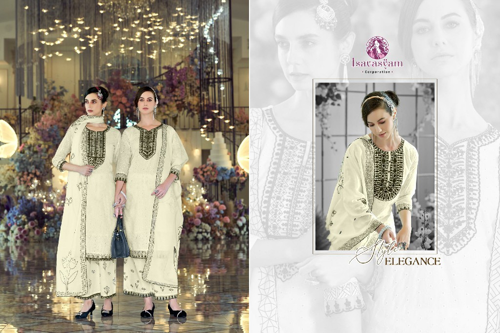 Isavasyam Cream Kashish Wholesale Readymade 3 Piece Suits