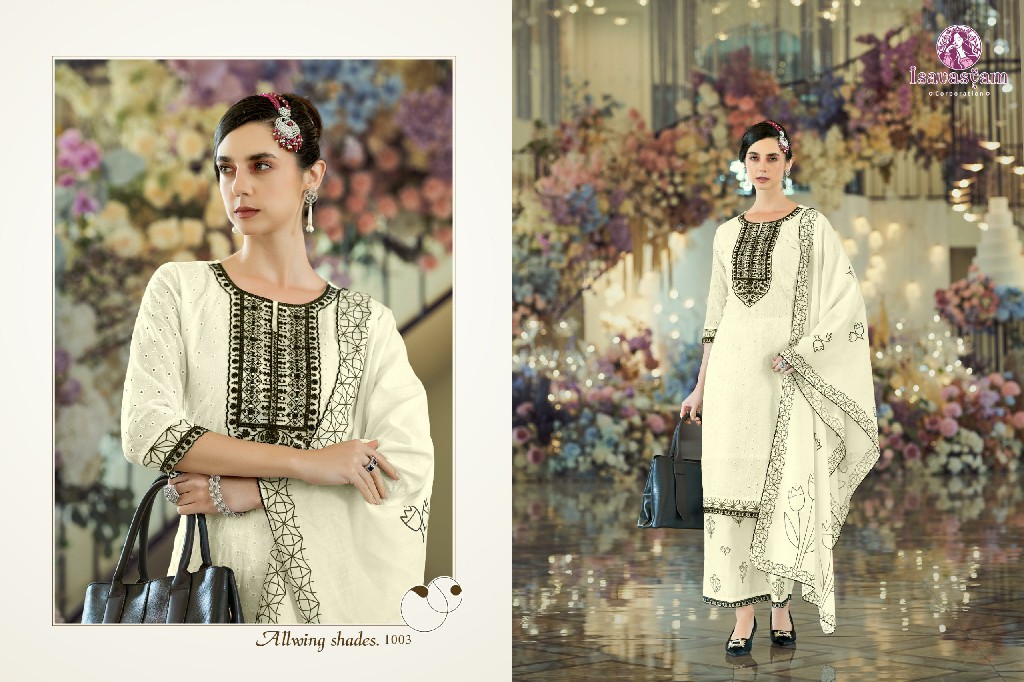 Isavasyam Cream Kashish Wholesale Readymade 3 Piece Suits